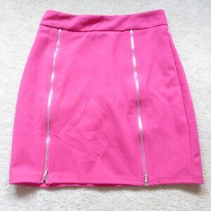 SHEIN bright pink mini skirt with zippers and crystal ball design pocket